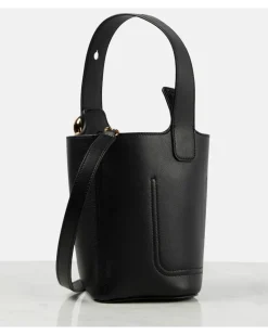 Bucket Bag Pebble Mini aus Leder Schwarz