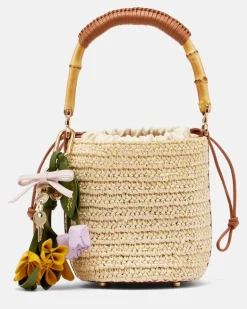 Bucket Bag Small aus Raffiabast Beige