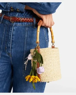 Bucket Bag Small aus Raffiabast Beige