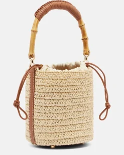 Bucket Bag Small aus Raffiabast Beige