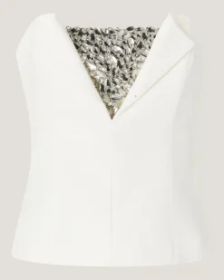 Bustier top with crystal embroidery White