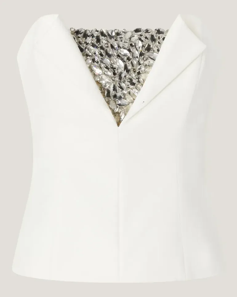Bustier top with crystal embroidery White