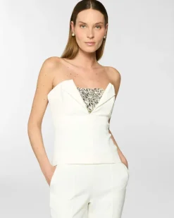 Bustier top with crystal embroidery White