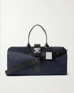Butterfly Leather-Trimmed Nylon Duffle Bag Black