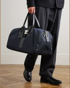 Butterfly Leather-Trimmed Nylon Duffle Bag Black