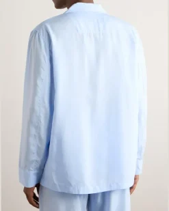 Camp-Collar Lyocell Pyjama Shirt Blue