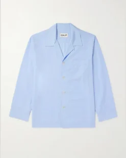 Camp-Collar Lyocell Pyjama Shirt Blue