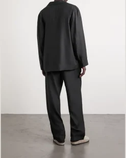 Camp-Collar Lyocell Pyjama Shirt Black