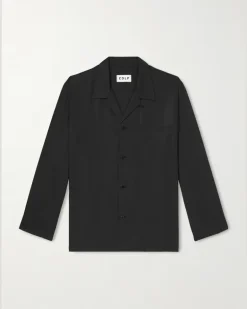 Camp-Collar Lyocell Pyjama Shirt Black