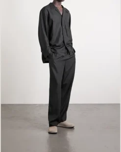 Camp-Collar Lyocell Pyjama Shirt Black