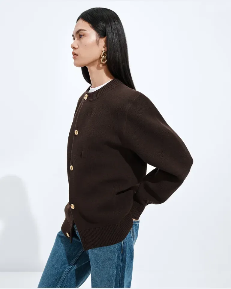 Cardigan aus Wolle und Baumwolle-Braun - Damen