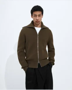 Cardigan aus Wolle und Baumwolle mit Zip-Braun - Herren