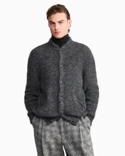 Cardigan Regular Passform Mohairmischung Knopfleiste Blau