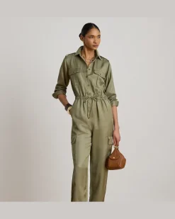 Cargo-Jumpsuit aus Shantungseide Green