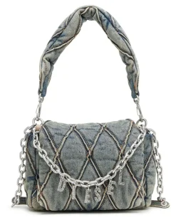 Charm-D-Kleine Schultertasche aus gestepptem Denim - Schultertaschen - Damen - Blau