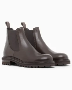 Chelsea-Boots aus Glattleder mit elastischen Einsätzen Braun