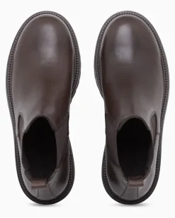 Chelsea-Boots aus Glattleder mit elastischen Einsätzen Braun
