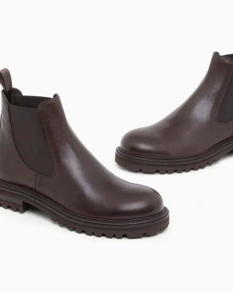 Chelsea-Boots aus Glattleder mit elastischen Einsätzen Braun
