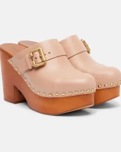 Chloé Verzierte Clogs Jeannette 80 aus Leder Rosa