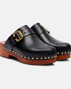 Chloé Verzierte Clogs Jeannette aus Leder Schwarz
