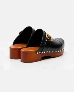 Chloé Verzierte Clogs Jeannette aus Leder Schwarz