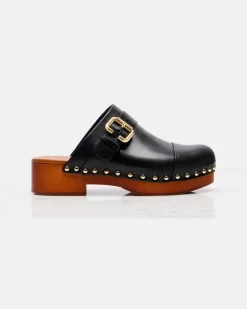 Chloé Verzierte Clogs Jeannette aus Leder Schwarz