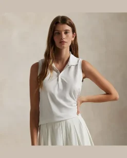 Classic-Fit ärmelloses Poloshirt White