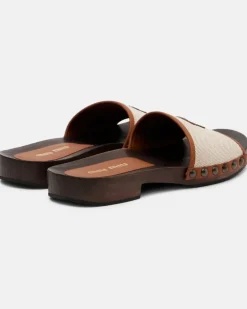 Clogs aus Canvas mit Leder Beige