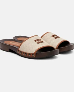 Clogs aus Canvas mit Leder Beige
