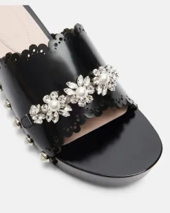 Clogs aus Leder mit Kristallen Schwarz