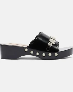 Clogs aus Leder mit Kristallen Schwarz