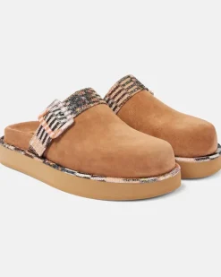 Clogs aus Veloursleder Braun