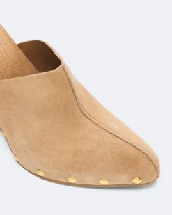 Clogs mit Keilabsatz aus Veloursleder Beige