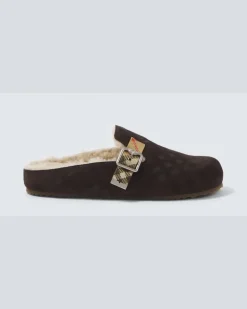 Clogs Urchin aus Veloursleder und Shearling Braun