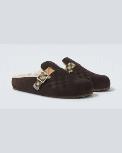 Clogs Urchin aus Veloursleder und Shearling Braun