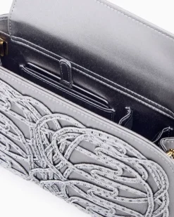 Clutch La Prima aus Satin mit Stickerei und Strassbesatz Silber