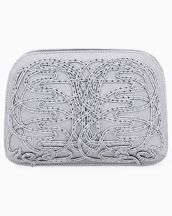 Clutch La Prima aus Satin mit Stickerei und Strassbesatz Silber