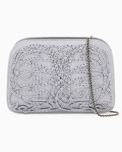Clutch La Prima aus Satin mit Stickerei und Strassbesatz Silber