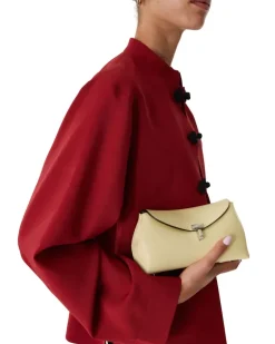 Clutch mini T-Lock aus Leder Beige