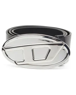 4 cm breiter Gürtel aus Leder mit Oval D-Plakette - Gürtel - Damen - Schwarz