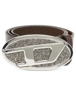 4 cm breiter Gürtel aus Leder mit Strass-Oval D-Schnalle - Gürtel - Damen - Braun