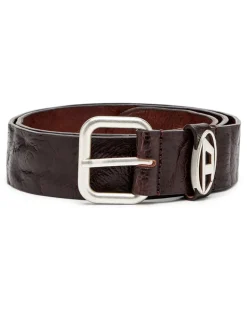 3.9cm Gürtel aus Knitter-Leder mit Logo-Plakette - Gürtel - Unisex - Braun