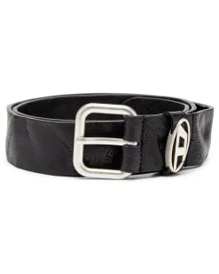 3.9cm Gürtel aus Knitter-Leder mit Logo-Plakette - Gürtel - Unisex - Schwarz