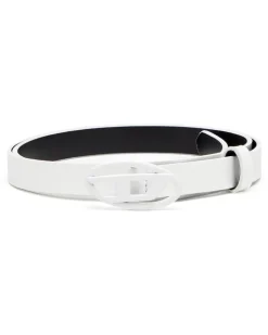 1.5cm Schmaler Gürtel aus glänzendem Leder mit Oval D-Schnalle - Gürtel - Damen - Weiss