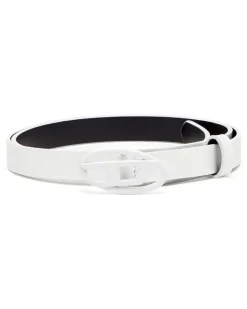 1.5cm Schmaler Gürtel aus glänzendem Leder mit Oval D-Schnalle - Gürtel - Damen - Weiss