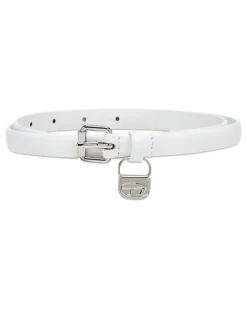 1.4cm Schmaler Gürtel aus Leder mit 1DR Bag-Charm - Gürtel - Damen - Weiss
