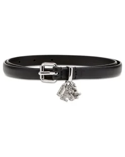 1.4cm schmaler Gürtel aus Nappaleder mit Logo-Charms - Gürtel - Damen - Schwarz