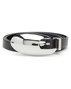 1,5 cm Schmaler Ledergürtel mit skulpturaler Schnalle - Gürtel - Damen - Schwarz