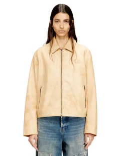 Coachjacke aus behandeltem Leder - Lederjacken - Damen - Beige