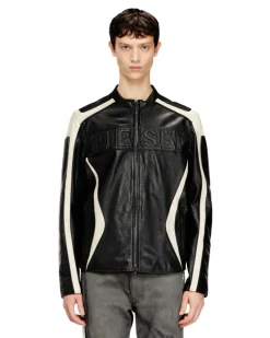 Colourblock-Leder-Bikerjacke - Lederjacken - Herren - Bunt